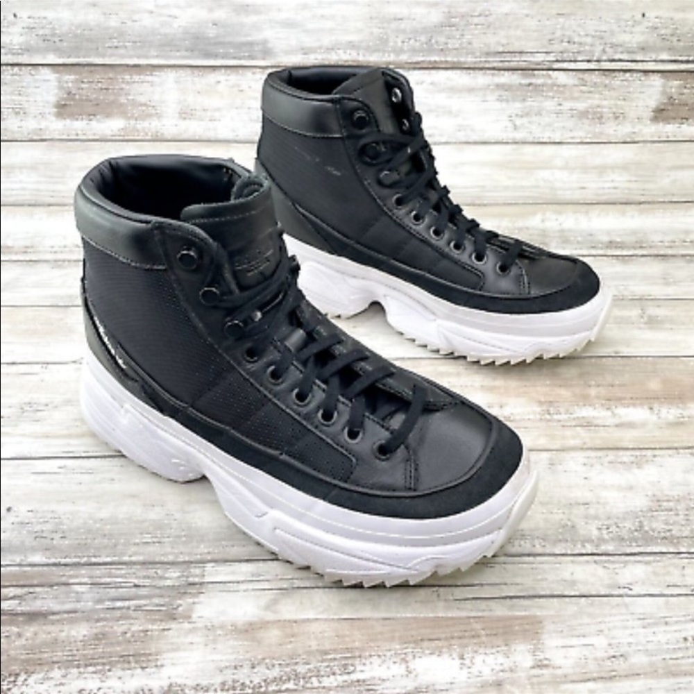 Adidas black leather high tops